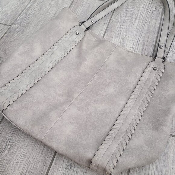 Sam & Hadley Faux Suede Tote Shoulder Bag Over The Shoulder Gray - Picture 3 of 12